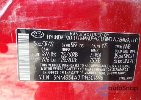 2023 Hyundai Santa Fe Sel from USA, damaged, VIN 5NMS34AJ1PH501696